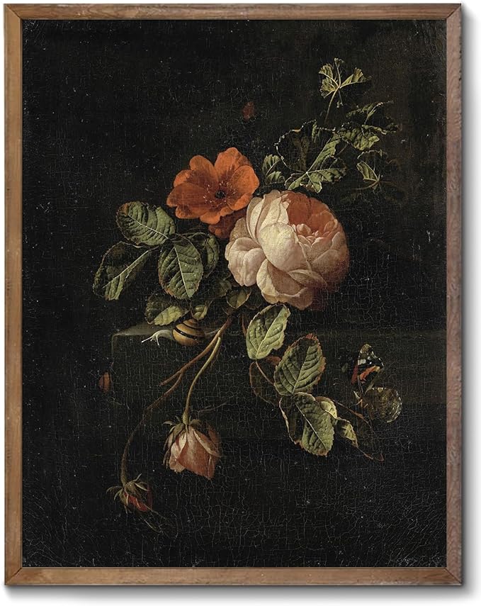 RETRART Vintage Wall Art, Vintage Floral Wall Art Prints - Moody Dark Academia Decor for Rustic Aesthetic - 11" x 14" Unframed Canvas Prints for Bedroom Living Room Bathroom Wall Decor