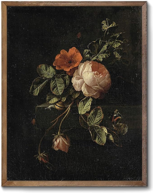 RETRART Vintage Wall Art, Vintage Floral Wall Art Prints - Moody Dark Academia Decor for Rustic Aesthetic - 11" x 14" Unframed Canvas Prints for Bedroom Living Room Bathroom Wall Decor