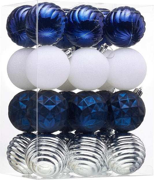 Valery Madelyn Christmas Ornaments Tree Decorations Set for Fall Halloween, 24ct Navy Blue Silver Shatterproof Ball Ornaments, 2.36" Hanging Ornament Bulk for Xmas Holiday Party Decor