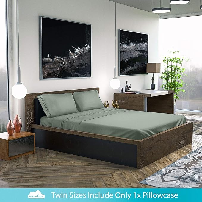 DREAMCARE Full Size Sheets Set - 6 Pcs Deep Pocket Cooling Bed Sheets - Soft, Long Lasting 100% Brushed Microfiber with Side Pocket (Sage Green, Full)