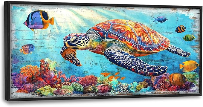 Lovira Sea Turtle Large Wall Art Ocean Coastal Theme Canvas Wall Decor Pictures Prints Painting Framed Home Artwork for Living Room Bathroom Bedroom Kitchen 30"x60"