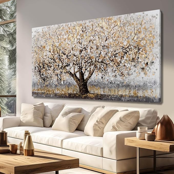 Gold Wall Decor Large Framed Canvas Art for Living Room Vintage Botanical Pictures Office Poster Prints Artwork Paintings for Home Hotel 29”x58”