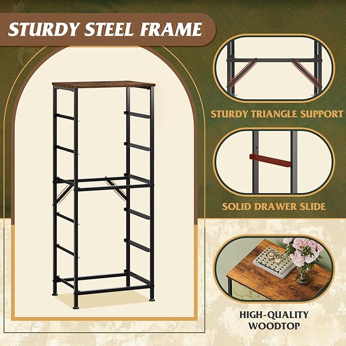 WLIVE Tall Dresser for Bedroom, 6 Drawer Dressers & Chests of Drawers, Fabric Dresser for Closet, Living Room, Night Stand with Metal Frame, Storage Tower with Fabric Bins, Wood Top, Floral Painted
