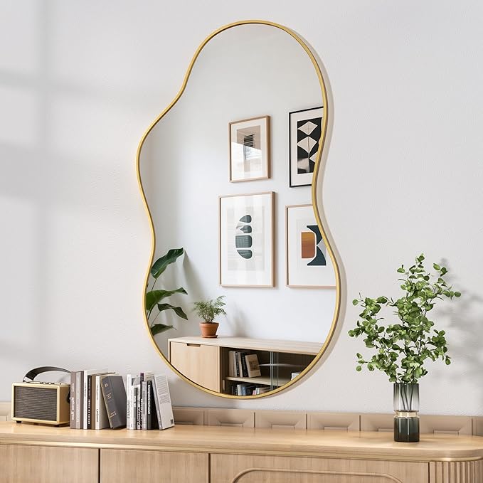 Hasipu Irregular Wall Mirror - 25"x45" Gold Irregular Abstract Mirror for Wall Asymmetrica Wall Mirrors Decorative Modern for Living Room Bathroom,Bedroom,Hallway