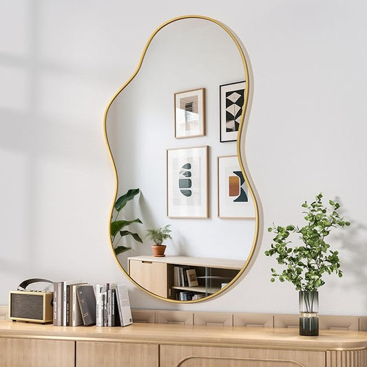 Hasipu Irregular Wall Mirror - 25"x45" Gold Irregular Abstract Mirror for Wall Asymmetrica Wall Mirrors Decorative Modern for Living Room Bathroom,Bedroom,Hallway