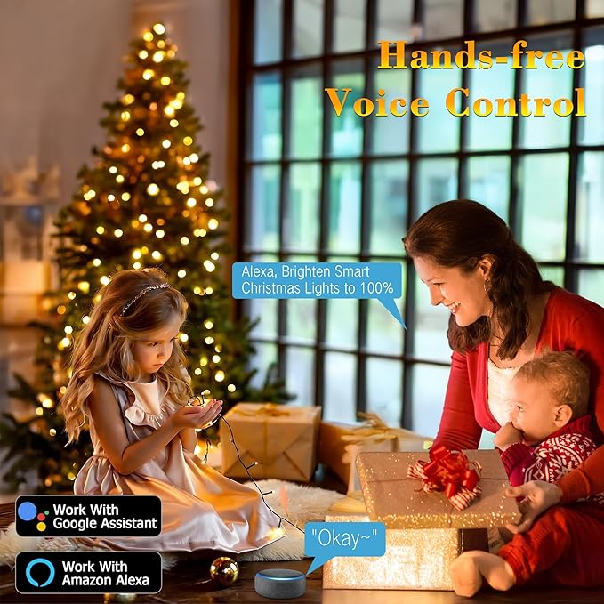 Brizled Smart Christmas Lights, 66FT 200 LED Color Changing Christmas String Lights App & Voice Control, Dimmable Warm White & Multicolor Xmas Tree Lights Music Sync for Indoor Outdoor Wedding Party