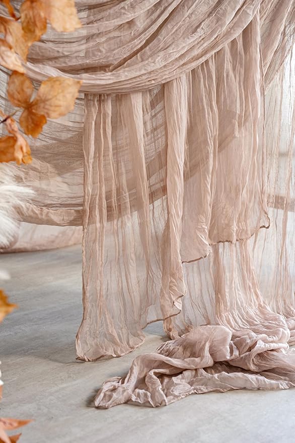 Ling's Moment 14Ft x 35" Wide Nude Gauze Semi-Sheer Table Runner Cheesecloth Ivory Tablecloth for Wedding Party Bridal Shower Boho Beige Table Decor Neutral Warm Sand