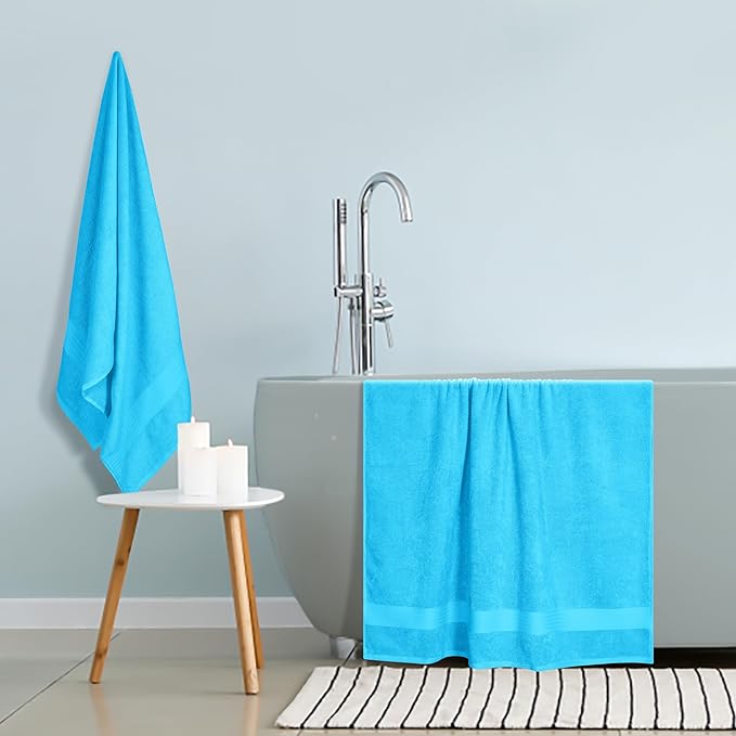GLAMBURG Premium Cotton Oversized 2 Pack Bath Sheet 35x70-100% Pure Cotton - Ideal for Everyday use - Ultra Soft & Highly Absorbent - Machine Washable - Turquoise Blue