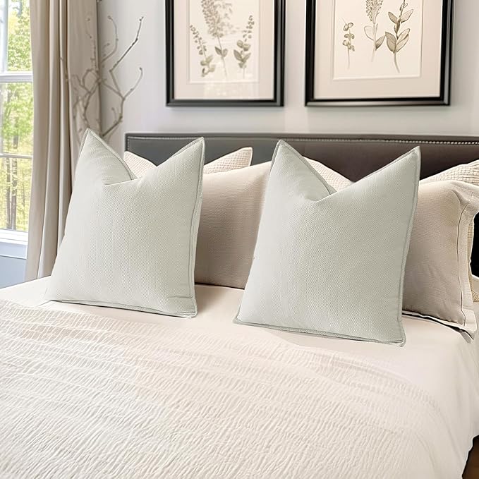 MIULEE Pack of 2 Cream White Decorative Pillow Covers 18x18 Inch Soft Chenille Luxurious Couch Throw Pillows Farmhouse Cushion Covers with Elegant Design for Sofa Bedroom Living Room Home Decor