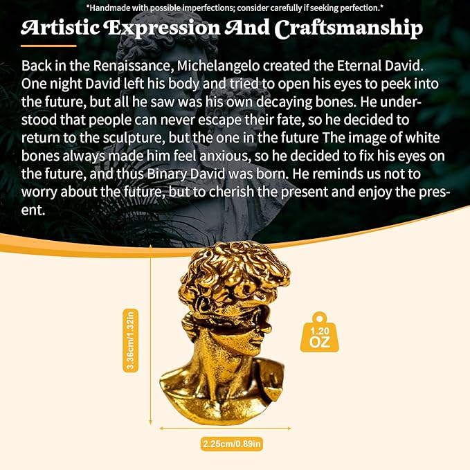 Binary David Peep into The Future Sculpture Retro Style Made of Solid 100% Brass Handcrafted Ideal for Home Decor Desk Ornaments Collectible Crafts Office Scene Setters & Artistic Decorations