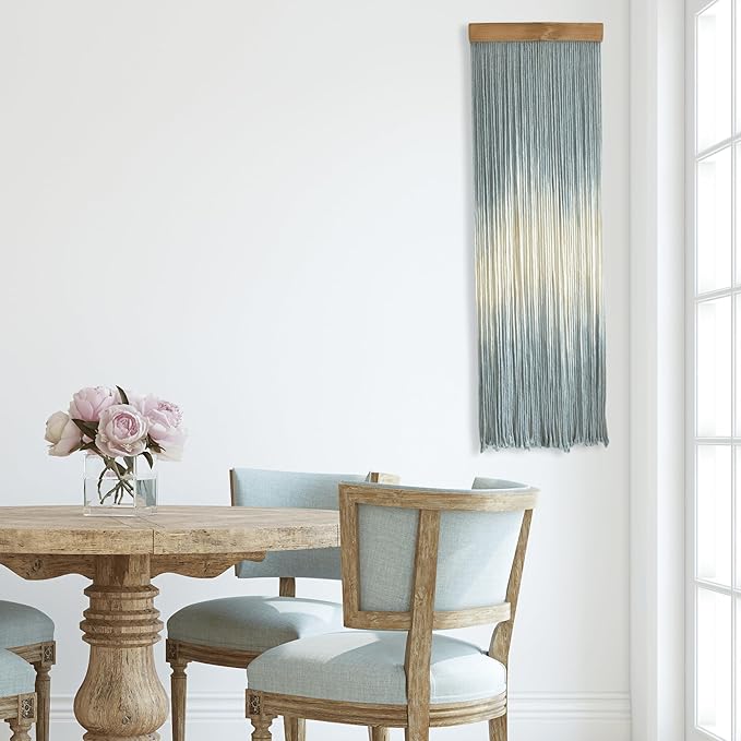 Knots & Beyond Blue Macrame Wall Hanging, Beachy Macrame, Colored Macrame, Dip Dye Fiber Art, Modern Yarn Tapestry, Boho Wall Decor for Above Couch or Headboard, Office Wall Art, 12" x 37.5"