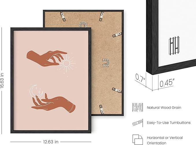 HAUS AND HUES Sun and Moon Art Astrology Posters - Spiritual Wall Art and Celestial Hands Top and Bottom Hands Room Decor Posters Spiritual Boho Prints (Black Frame, 12x16)