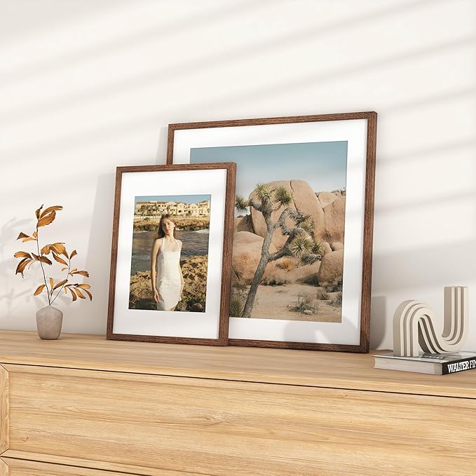 20x20 Picture Frame, Solid Oak Wood 20 by 20 Frame, Square Picture Frame 20 x 20 with mat for 16 x 16, 20x20 Wood Frame for Home Decor, 20 x 20 Poster Frame, Tempered Glass, Walnut Color, 1 Pack