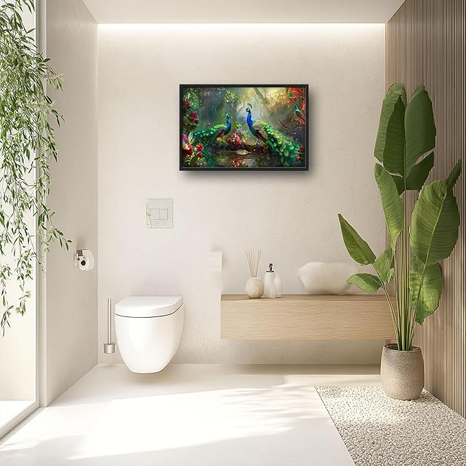 Peacock Large Wall Art for Living Room Framed,Beautiful Peacock Wall Decor Pictures, Forest Canvas Print Painting, Aesthetic Artwork Bedroom Office Home Decor 36"x24"