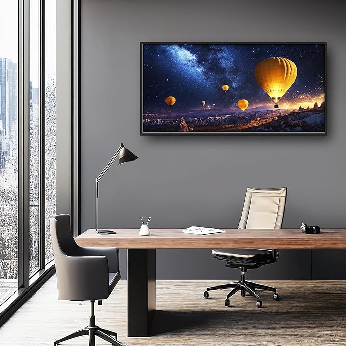 Olivine Hot Air Balloon Wall Art, Cappadocia Landscape Pictures Wall Decor, Night Adventure Paintings, Travel Canvas Prints, Framed Artwork for Bathroom Bedroom Living Room Office Home 60"x30"