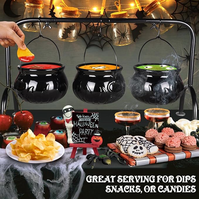Halloween Decorations Halloween Party Decorations - 3 Ceramic Witches Cauldron Serving Bowls Set Hocus Pocus Witch Decoration Serving Cauldron for Party Supplies Home Kitchen Outdoor Indoor Decoration