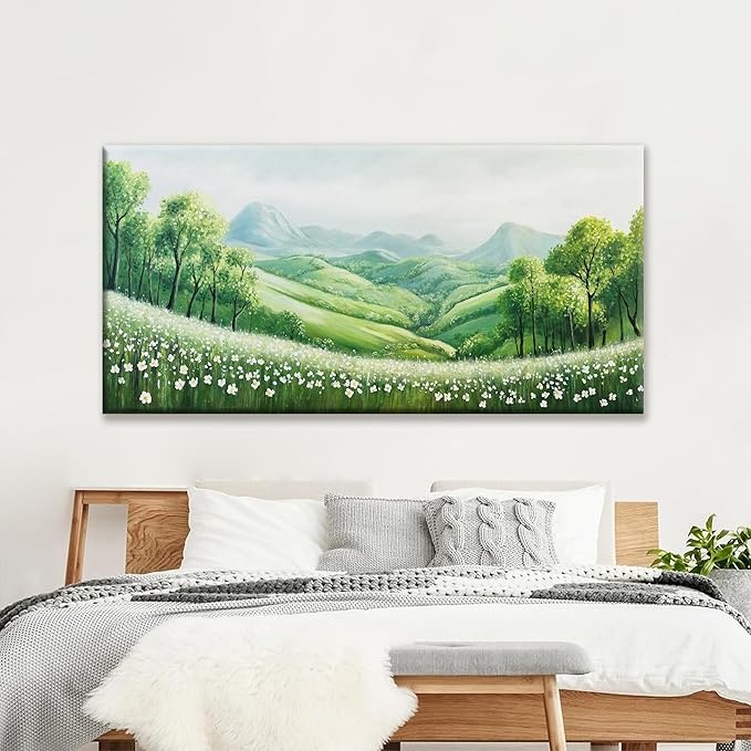 Tsomzxng Canvas Art Wall Decor Natural Green Wall Art Prints Mountain Wilderness Landscape Large Size Artwork For Living Room Bedroom Kitchen Office Decor 29"×58" Ready to Hang