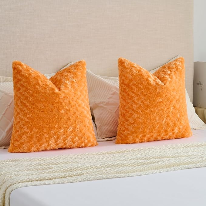 FUTEI Orange Decorative Throw Pillow Covers 26x26 Inch Set of 2,Soft Solid Rose Textured Euro Pillow Sham,Modern Home Decor for Couch Sofa Bed Living Room