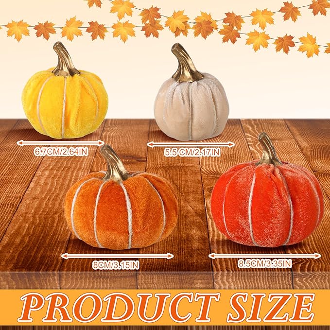 Weysat 12 Pcs Fall Velvet Pumpkins Decorations, 4 Sizes Artificial Pumpkins Table Centerpiece Fake Pumpkin Decor for Thanksgiving Autumn Wedding Farmhouse and Home Decor(Rustic)