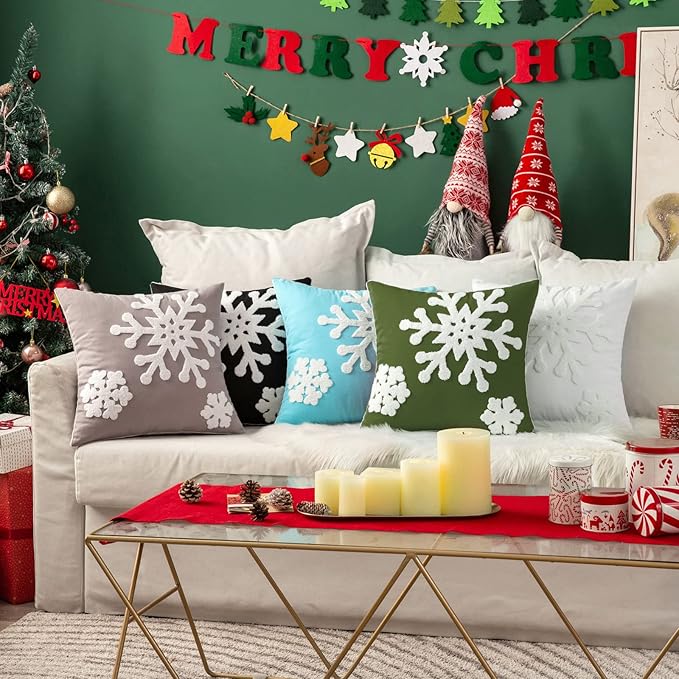 MIULEE Pack of 2 Christmas Decorative Snowflake Throw Pillow Covers Canvas Embroidery Winter Cushion Cases Holiday Decor Soft Pillowcases for Winter Couch Sofa Bedroom Car（Grey, 20x20in）