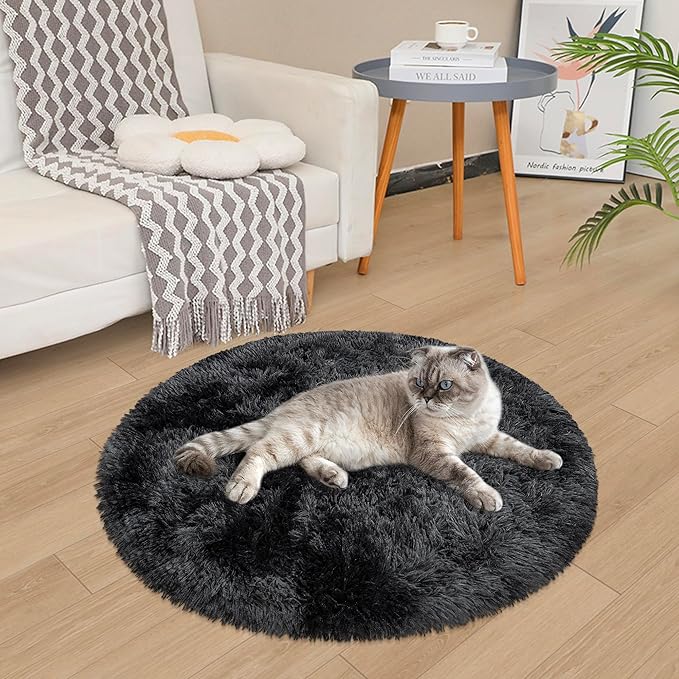 Tie Dye Black Round Rugs Small 3x3 ft Fluffy Circle Rug Furry Carpet Shaggy Circular Fuzzy Plush Area Rug for Girls Bedroom Kids Room Living Room Nursery Cute Room Decor Pet mat Doormat