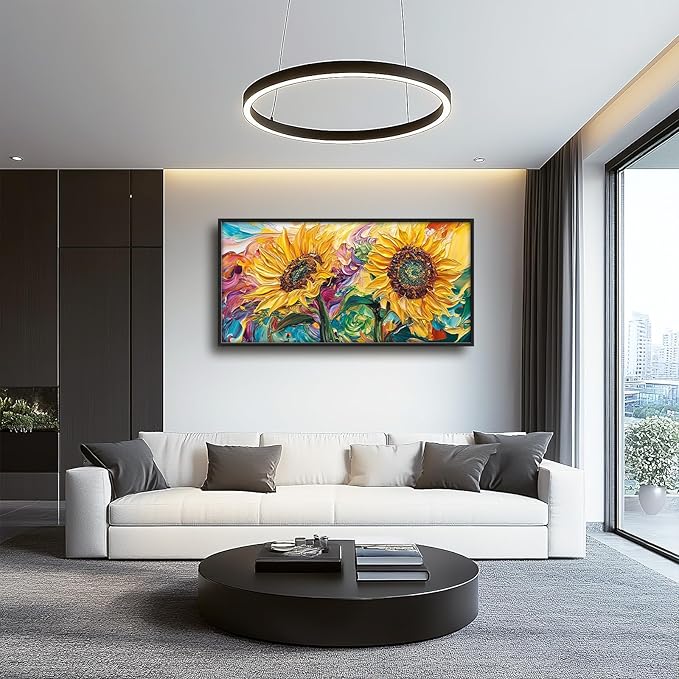 Framed Large Wall Art for Living Room, Sunflower Canvas Wall Decor, Flower Pictures Painting, Natural Landscape Artwork for Living Room Bedroom Office 60L'' × 30W''