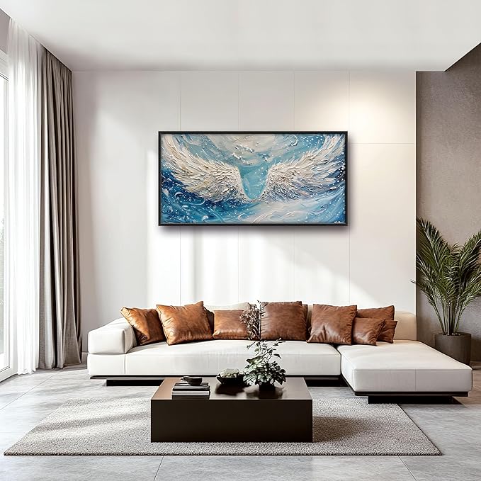Angel Wings Large Wall Art for Living Room Framed, Christian Wall Decor Pictures, White Wings Canvas Print Painting, Aesthetic Artwork Bedroom Office Home Decor 60"x30"