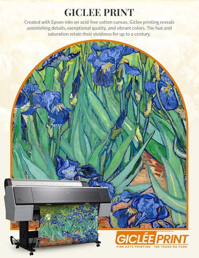 DECORARTS - Irises in the Garden - Vincent Van Gogh Giclee Prints w/Antique Brown Frame for Wall Decor. Picture Size: 20x16, Total Size w/Frame: 23x19