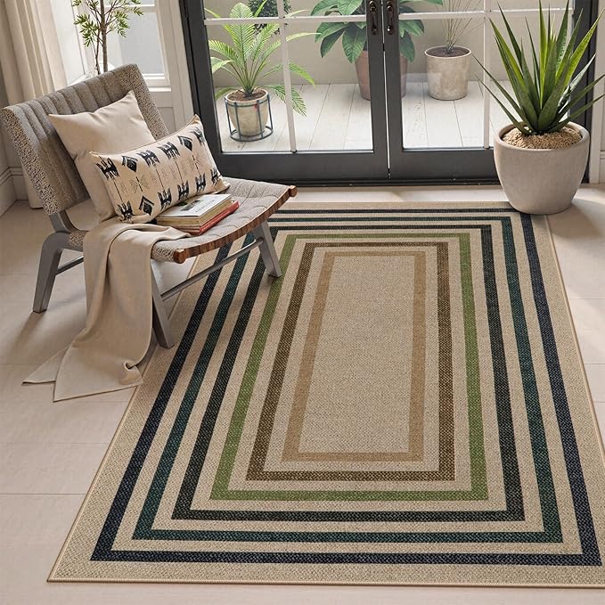 Lahome Modern Geometric Easy Jute Rug, 4x6 Washable Indoor Outdoor Carpet for Patio Living Room Farmhouse Natural Area Rug, Non Slip Contemporary Throw Mat for Entryway Office Dining Room