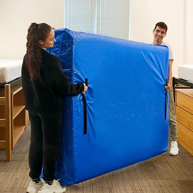 BETU Mattress Bags for Moving, Mattress Protector Waterproof Mattress Cover Twin XL Size Storage Bags with 8 Heavy-Duty Handles and Zipper for College Bed Extra Thick Large(82"x42"x15" Blue)