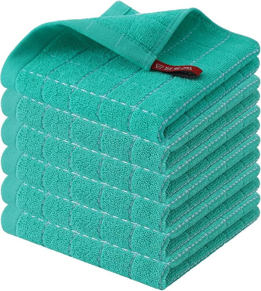 Homaxy 100% Cotton Terry Kitchen Dish Cloths, Ultra Soft and Absorbent Dish Towels for Kitchen, Suitable for Drying and Washing Dishes, 6 Pack, 12 x 12 Inches, Turquoise