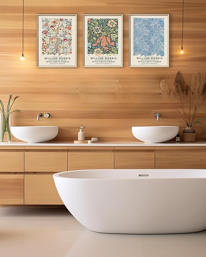 UPWOIGH Framed Wall Art, William Morris Wood Canvas Wall Art,16x12in Cotton Pattern Vintage Poster Wall Decor Aesthetic for Living Room Bedroom, Morris Art-framed-41, 16x12in