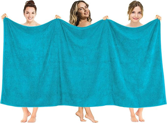 American Soft Linen Oversized Bath Sheet 40x80 Extra Large for Bathroom, 600 GSM 100% Cotton Turkish Jumbo Bathsheet Towels for Adults, Aqua Blue Bath Sheet