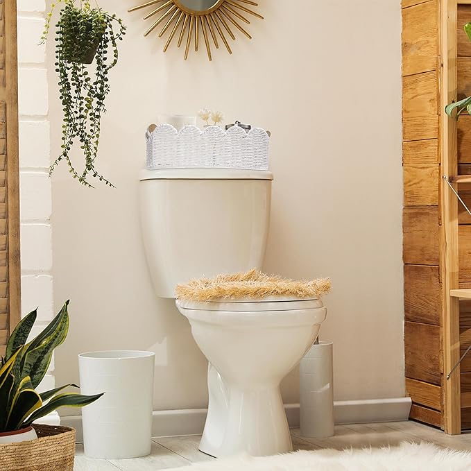 Storage Basket Wicker Baskets for Organizing Toilet Paper Storage Basket for Toilet Tank Top,White