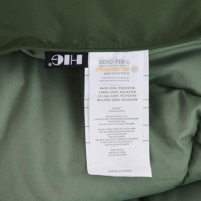 HIG 3pc Green Comforter Set Full SizeDuvet Insert, Reversible, All Season, Box Stitched, with Corner Tabs, Soft, Fluffy