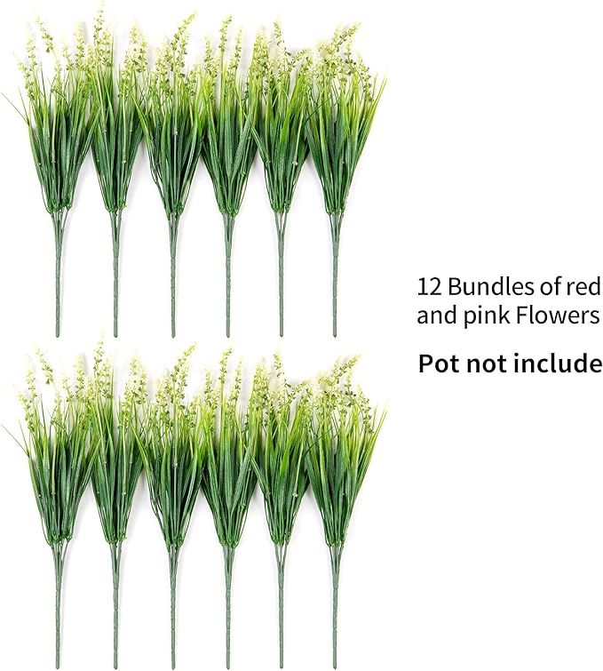 Artificial Faux Plants Flowers for Outdoor Decorations, Fake Monkey Grass for Outside Porch Patio, No Fade Realistic Greenery Plant, UV Resistant Artificial Shrubs for Courtyard Window Garden