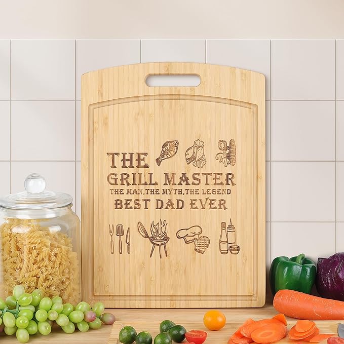 Joeyan Birthday Gift for Dad from Daughter Son, Personalized Engraved BBQ Cutting Board Kitchen Present for Father Grill Master Christmas, Large Size, Heavy Duty, 16x12x0.8"