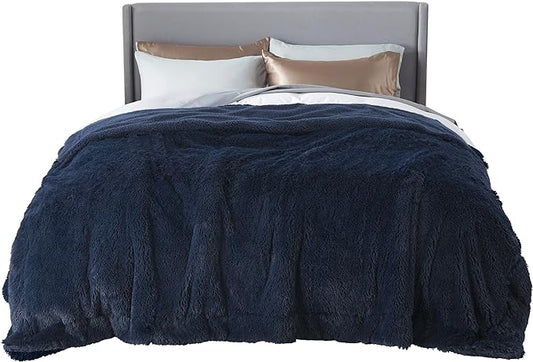Bedsure GentleSoft Fluffy Navy Blue King Size Blanket for Bed, Thick Soft Sherpa Faux Fur Fleece Bedding Fuzzy Plush Winter Warm Heavy Large King Blanket, Cozy Blue Gifts for Men Women, 108x90