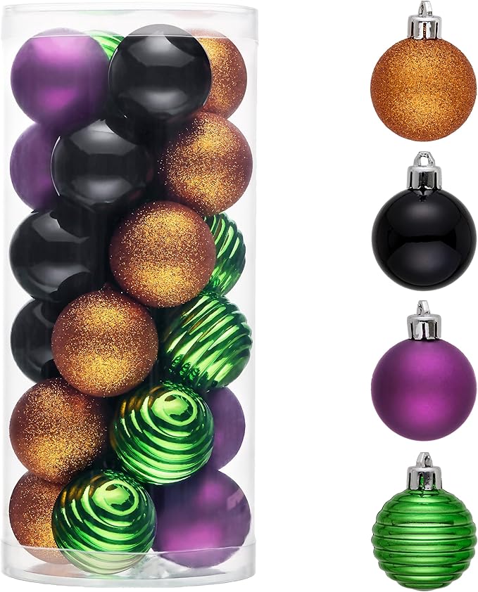 Valery Madelyn 1.57 Inches Small Christmas Tree Decorations Ornament Set for 4th of July Fall Halloween, 24ct Orange Purple Green Shatterproof Hanging Ball Ornaments Holiday Party Decor