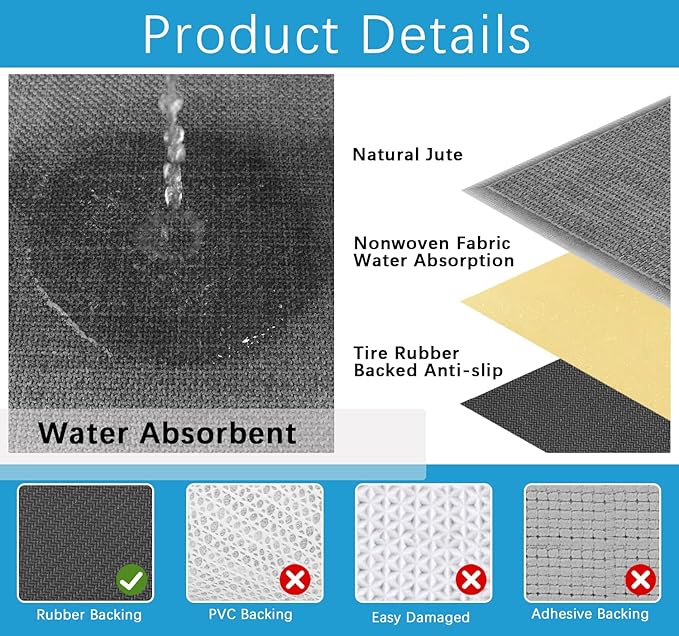 GOYLSER 15ft Laundry Rug Runner Non Slip, Anti Fatigue Kitchen Runner Rug Washable Runner Rug, Grey Absorbent Hall Floor Runner Bathroom Rug