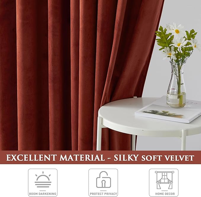 StangH Rust Curtains 92 inches Long Christmas Decor Back Tab Noise Reducing Theater Curtains, Heavy Duty Thermal Insulated Drapes for Warm Bedroom/Kids, W52 x L92, 2 Panels
