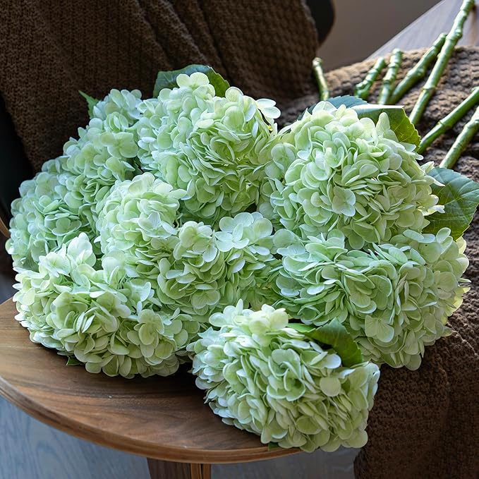 4PCS Artificial Flowers Large Hydrangeas Flowers Latex Bouquet for Wedding Bridal Office Home Party Decoration (2Pcs Green+2Pcs Light Green)