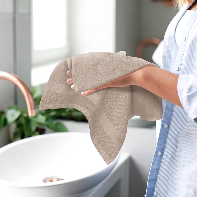 GLAMBURG Ultra Soft 6-Piece Hand Towel Set 16x28-100% Ringspun Cotton - Durable & Highly Absorbent Hand Towels - Ideal for use in Bathroom, Kitchen, Gym, Spa & General Cleaning - Tan