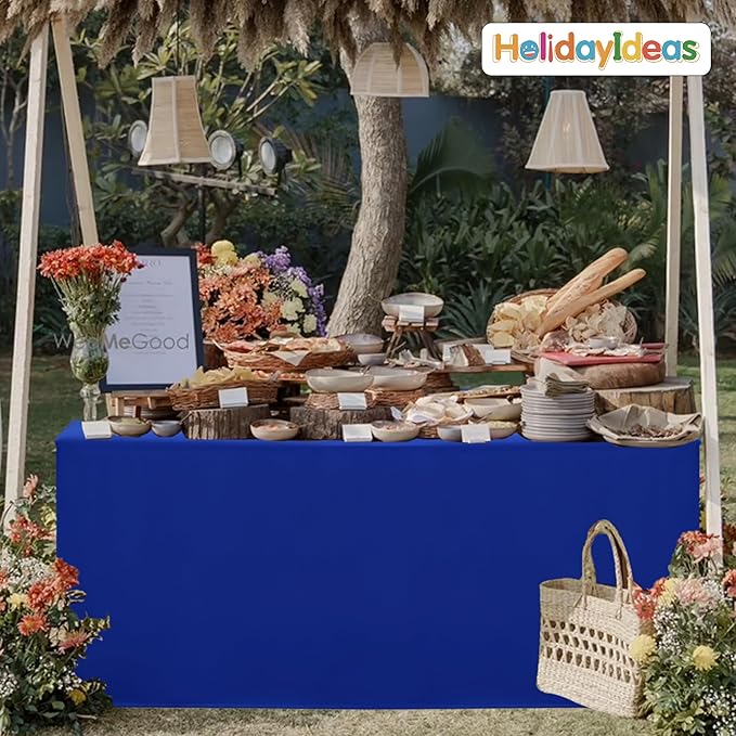 Open Back Fitted Tableclothss for 4 Ft Rectangle Table, 3-Sided Solid Table Covers 24x48 Inch for Craft Fairs, Banquets, Trade Show Display, Royal Blue,4 Pcs