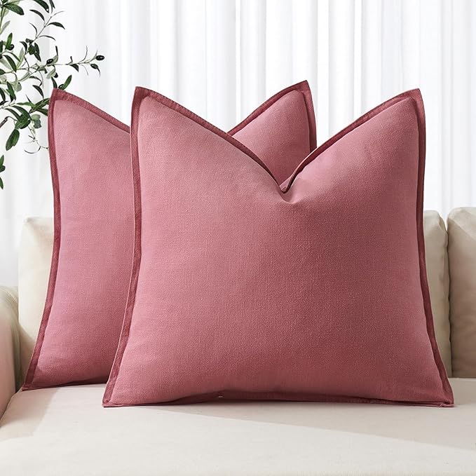 MIULEE Decorative Linen Euro Sham Pillow Covers 24x24 Cranberry Red Boho Farmhouse Neutral Couch Throw Pillows for Bed Pack of 2 Accent Modern Pillowcase Sofa Livingroom Home Decor