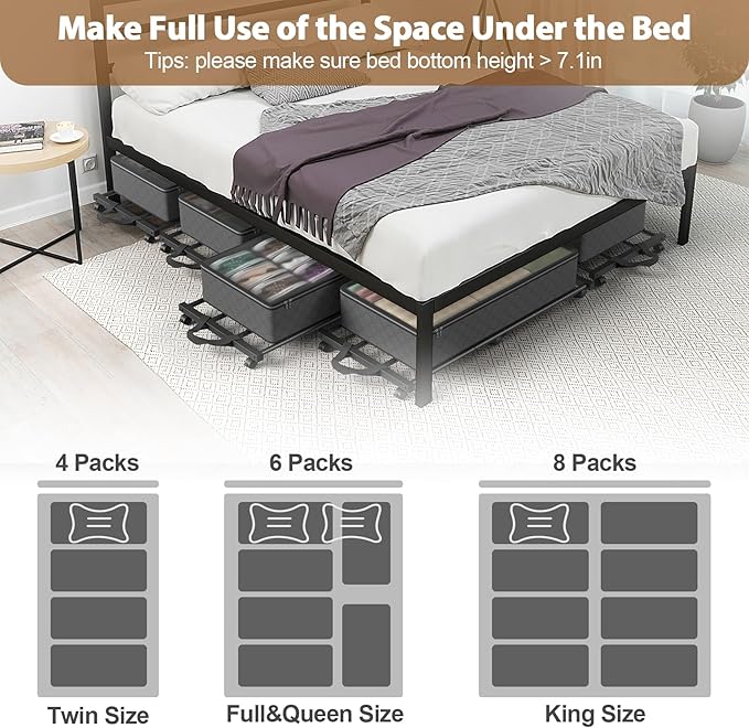 Mr IRONSTONE Lengthened Under Bed Storage with 6 Wheels, Rolling Underbed Storage with Handle, Metal Under the Bed Storage with High Load Capacity Up to 80LBS (2 Pack (36.42"x16.73"x2.36"))
