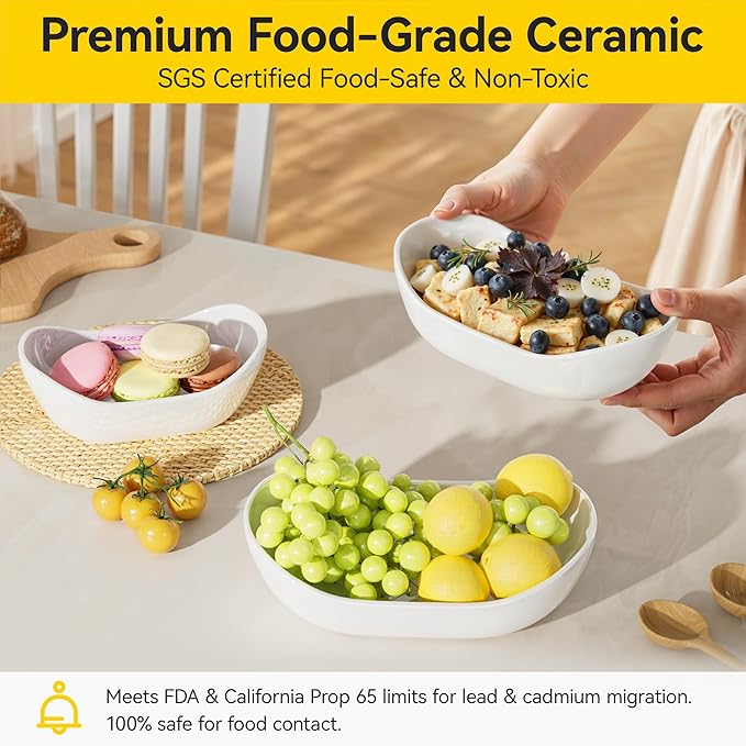 3 Tier Ceramic Fruit Bowl with Metal Stand – Tiered Fruit Stand for Kitchen Countertop, Serving Tray for Snacks, Nuts, Cakes, Desserts, Bread, Candy Storage, Gold