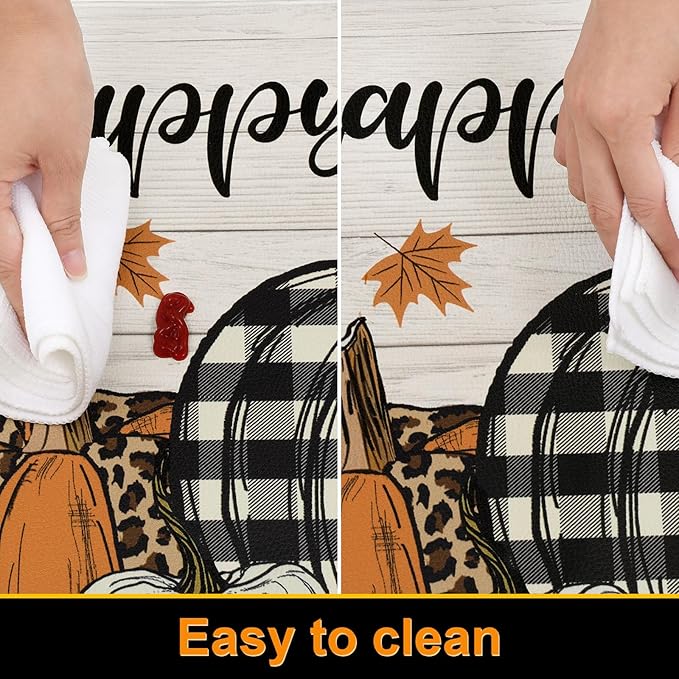 SHACOS 2 Pcs Fall Anti Fatigue Kitchen Mats Pumpkins Autumn Fall Rugs Happy Fall Y’All Non Slip Cushioned Comfort Floor Mat for Kitchen Fall Home Decor Ergonomic Standing Mats, 17x27.5+17x47, Pumpkin
