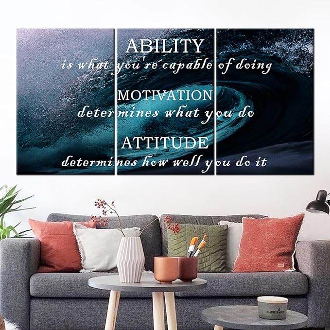 Motivational 3 Piece Wall Art Large Ocean Posters Inspirational Entrepreneur Quote HD Picture Print Canvas Framed Painting Artwork for Living Room Office Wall Decoration Ready to Hang [72''Wx 36''H]