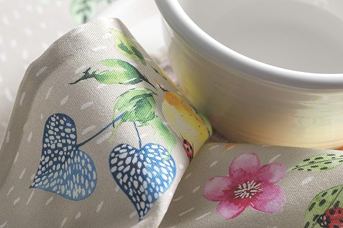 Maison d' Hermine Cloth Napkins Set of 4 100% Cotton Everyday Reusable Square Napkins Cloth Washable, Dinner, Party, Wedding, Restaurant, Spring/Summer (Jardin D'Ete - Fog, 20" x 20")